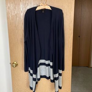 Ann Taylor navy cardigan w/ grey stripes. Size XL.